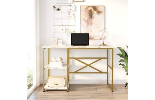 Radni stol Talu (Bijeli mramor/Zlatna)