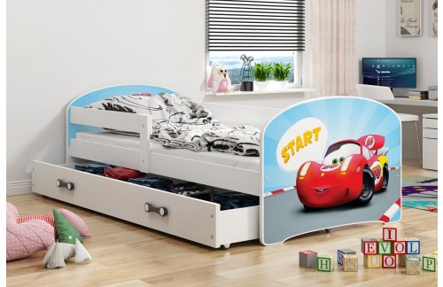 Krevet LUKI s ladicom (Bijela-Auto) + GRATIS ležište - RASPRODAJA