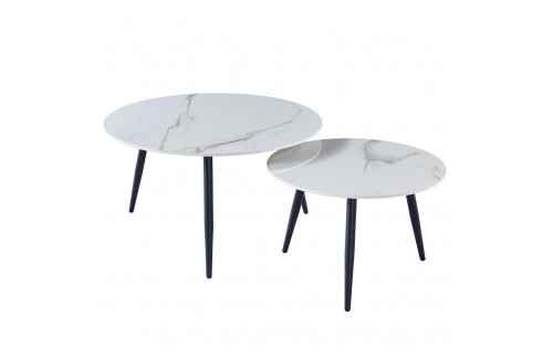 Set dviju klubskih stolića GEMINI 2 (bijeli hg mramor + zlatna)