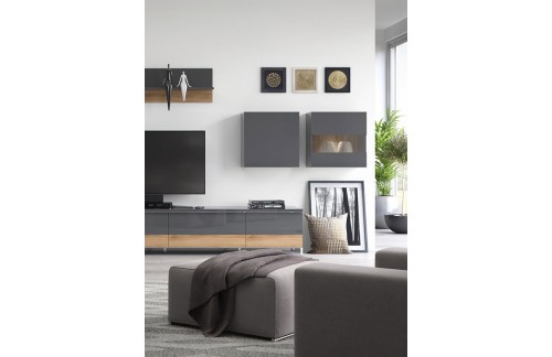 VISEĆI ORMARIĆ RADDA ONYX SA STAKLOM I RASVJETOM