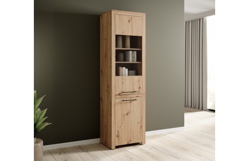 Visoka vitrina JANEZ u boji hrasta Artisan - HRAST ARTISAN-CRNA