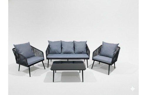 Vrtni set Fagan iz pletene vrvi s sofom (2 foteljama i stolićem, antracit/siva)