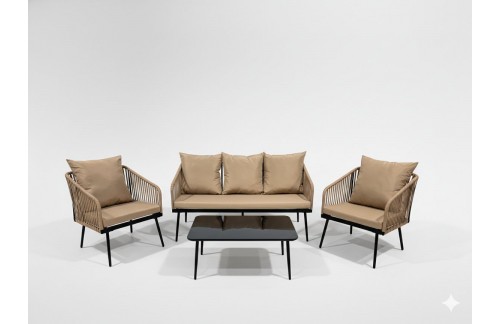 Vrtni set Jalen iz pletene vrvi s sofom (2 foteljama i stolićem, bež)