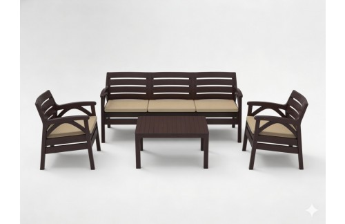 Vrtni set Tena (smeđa; 2 fotelja, 3-sedna klop i stol)